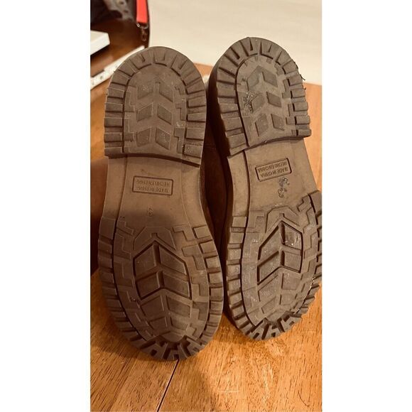OLD NAVY BROWN SUEDE ANKLE BOOTS FAUX SHEARLING LINING GIRLS SZ 3 - Picture 8 of 10